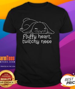 Alt Text: Cute fluffy heart design with a twitchy nose on a trendy t-shirt, perfect for animal lovers and cozy fashion fans.