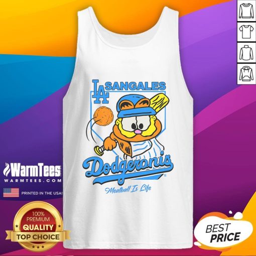 Cute Garfield Sangales Dodgeronis Meatball Is Life tank top featuring a fun cartoon design and vibrant colors.