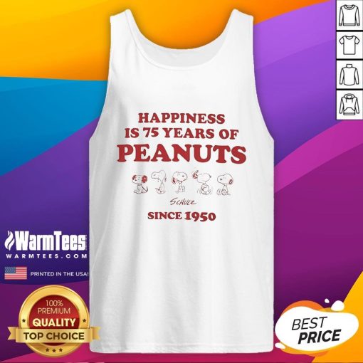 Cute tank top celebrating 75 years of Peanuts since 1950, featuring cheerful designs and vibrant colors.