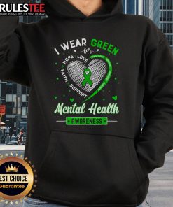 Cute heart design on a green hoodie for Mental Health Awareness Month, promoting mental health support and awareness.