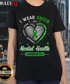Cute heart graphic on a green tee for Mental Health Awareness Month, promoting mental health awareness.