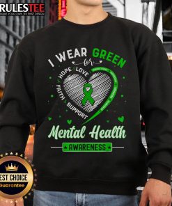Cute heart sweatshirt in green for Mental Health Awareness Month, promoting mental health awareness and support.
