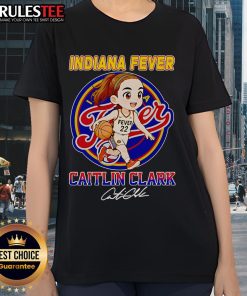 Alt Text: Cute Indiana Fever Caitlin Clark chibi ladies tee featuring vibrant graphics and a playful design for fans.