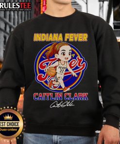 Adorable chibi sweatshirt featuring Caitlin Clark for Indiana Fever fans, showcasing vibrant colors and a playful design.