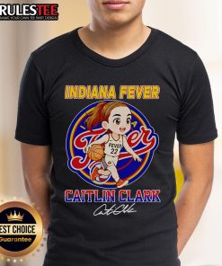 Alt Text: Cute Indiana Fever Caitlin Clark chibi t-shirt featuring colorful graphics of the basketball star in a fun design.
