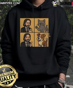 Cute John Wick Dog Cat Yes No Meme Hoodie featuring a playful design ideal for pet lovers and meme enthusiasts.