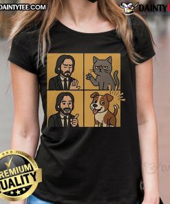 Cute John Wick dog and cat meme on a ladies tee, featuring a playful 'Yes No' design for animal lovers.