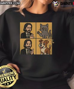 Cute John Wick dog cat meme sweatshirt featuring playful graphics of pets with 'Yes' and 'No' text.