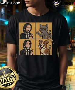 Alt Text: Cute John Wick dog cat meme T-shirt featuring adorable pets with a yes no design for dog lovers and meme fans.