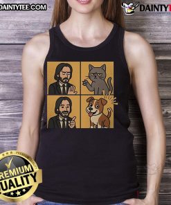 Alt Text: Cute John Wick dog and cat Yes No meme on a tank top, perfect for pet lovers and meme enthusiasts.
