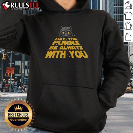 Alt Text: Cute May The Purrs Be Always With You Darth Vader Cat Hoodie featuring a playful cat in a Star Wars theme.