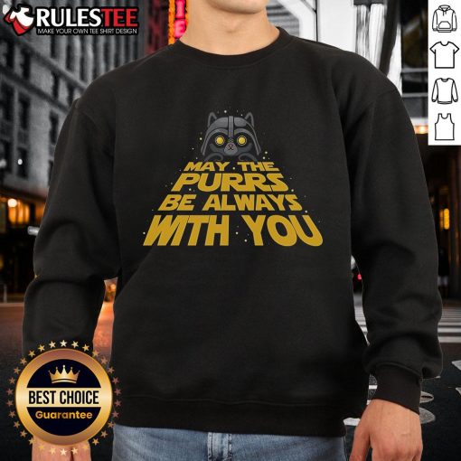 Cute May the Purrs Be Always With You sweatshirt featuring a cat as Darth Vader, perfect for Star Wars fans.