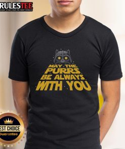 Cute May The Purrs Be Always With You Star Wars Darth Vader Cat T-Shirt featuring a playful cat in a Vader costume.