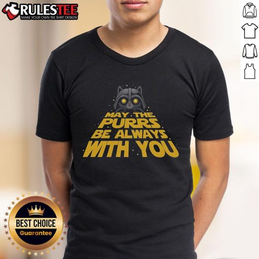 Cute May The Purrs Be Always With You Star Wars Darth Vader Cat T-Shirt featuring a playful cat in a Vader costume.