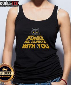 Cute May the Purrs Be With You tank top featuring a Star Wars Darth Vader cat design, perfect for feline lovers.