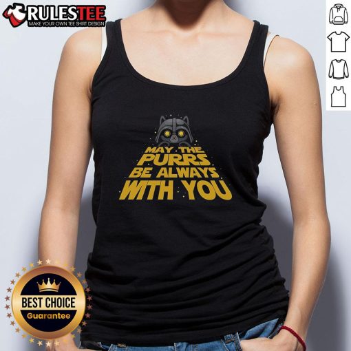 Cute May the Purrs Be With You tank top featuring a Star Wars Darth Vader cat design, perfect for feline lovers.