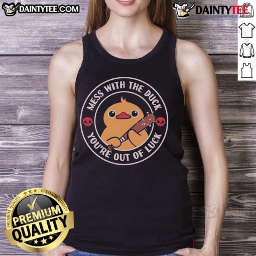 Cute mess with the Duck You're Out of Luck tank top featuring a playful design and vibrant colors, perfect for casual wear.