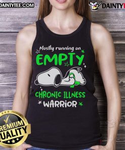 Cute Snoopy tank top for chronic illness warriors, featuring 'Mostly Running on Empty' design.