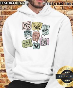 Alt Text: Cute motivational speech bubbles hoodie featuring colorful designs that inspire positivity and confidence.