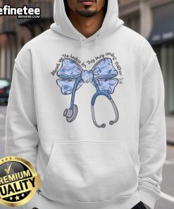 Alt Text: Cute nurse toile bow hoodie with 'Blessed Are The Healers' for Christian nurses, perfect for Matthew 54 inspiration.