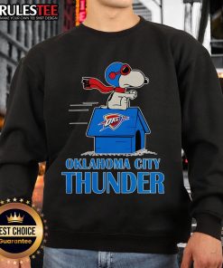 Alt Text: Cute Oklahoma City Thunder NBA basketball Snoopy house sweatshirt for 2025, featuring vibrant colors and playful design.
