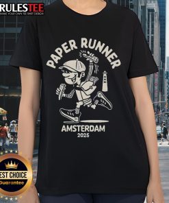 Alt Text: Cute Paper Runner Amsterdam 2025 Ladies Tee featuring vibrant graphics and a stylish design for women.