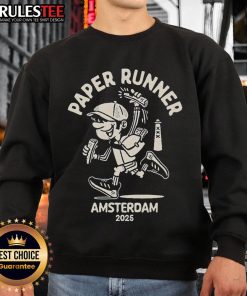 Alt Text: Cute Paper Runner Amsterdam 2025 sweatshirt featuring a playful design, perfect for stylish casual wear.