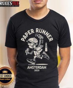 Alt Text: Cute Paper Runner Amsterdam 2025 T-Shirt featuring vibrant design and soft fabric, perfect for casual wear.