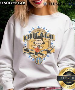 Alt Text: Cute Peanuts Lucy x Chicago Sky sweatshirt featuring vibrant colors and playful design, perfect for fans of both.