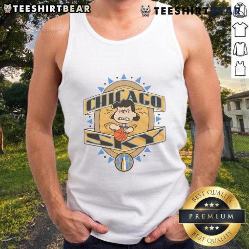 Cute Peanuts Lucy x Chicago Sky tank top featuring vibrant colors and playful design, perfect for fans and fashion lovers.