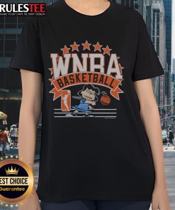 Cute Peanuts Lucy X WNBA ladies tee featuring a stylish design perfect for fans of both Peanuts and women's basketball.