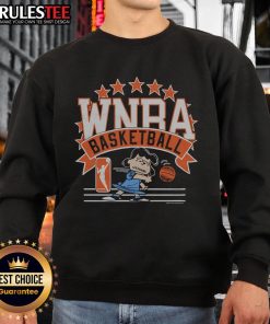 Alt Text: Cute Peanuts Lucy X WNBA sweatshirt featuring vibrant colors and playful design, perfect for sports fans and collectors.