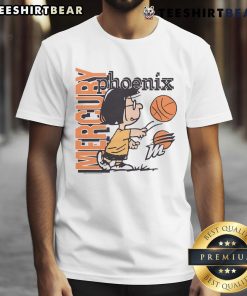Alt Text: Cute Peanuts Marcie X Phoenix Mercury T-Shirt featuring vibrant graphics of Marcie in team colors, perfect for fans.