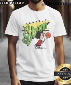 Alt Text: Cute Peanuts Marcie X Seattle Storm T-Shirt featuring vibrant graphics and a playful design for fans and collectors.