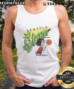 Alt Text: Cute Peanuts Marcie x Seattle Storm tank top featuring vibrant graphics and a stylish design for fans and fashion lovers.
