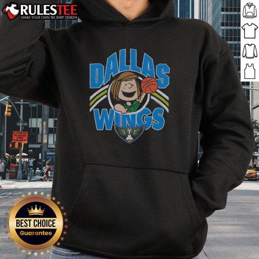 Alt Text: Cute Peanuts Peppermint Patty x Dallas Wings hoodie featuring vibrant graphics and cozy design for fans.