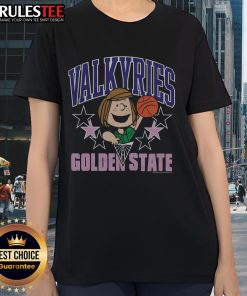 Alt Text: Cute Peanuts Peppermint Patty X Golden State Valkyries ladies tee featuring vibrant graphics and a stylish design.