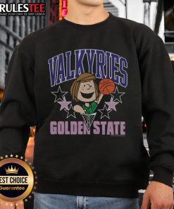 Cute Peanuts Peppermint Patty X Golden State Valkyries sweatshirt featuring vibrant graphics and cozy design.