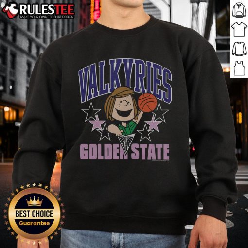 Cute Peanuts Peppermint Patty X Golden State Valkyries sweatshirt featuring vibrant graphics and cozy design.