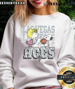 Alt Text: Cute Peanuts Sally sweatshirt featuring Las Vegas Aces logo, perfect for fans and cozy casual wear.