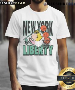 Cute Peanuts Sally X New York Liberty T-Shirt featuring vibrant colors and playful design for fans and collectors.