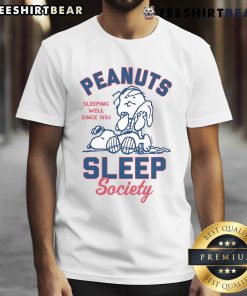 Alt Text: Cute Peanuts Sleep Society Snoopy T-Shirt, celebrating comfort and nostalgia since 1950, perfect for sleep lovers.