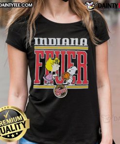 Cute Peanuts Snoopy and friend on Indiana Fever basketball ladies tee, perfect for fans and casual wear.