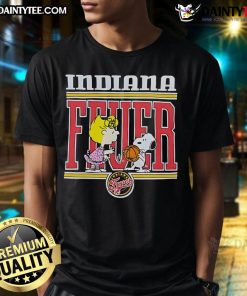 Alt Text: Cute Peanuts Snoopy and friend on Indiana Fever basketball T-shirt, perfect for fans and casual wear.