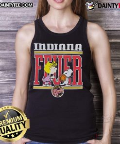 Alt Text: Cute Peanuts Snoopy and friend wearing Indiana Fever basketball tank top, perfect for fans and summer sports.