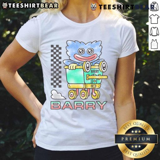 Cute Poppy Playtime Barry Cart ladies tee featuring vibrant colors and playful design, perfect for casual wear.