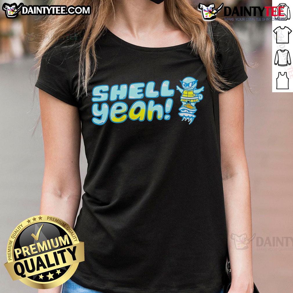 Cute Shell Yeah Squirtle Pokemon Ladies Tee Alt Text: Cute Shell Yeah Squirtle Pokemon ladies tee featuring a vibrant design of Squirtle in a playful pose.