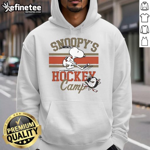 Cute Snoopy Anaheim Ducks hoodie from Snoopy's Camp, featuring vibrant colors and playful design for fans.