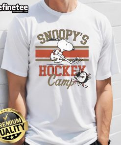 Alt Text: Cute Snoopy Anaheim Ducks Snoopy's Camp T-Shirt featuring Snoopy in a Ducks jersey, perfect for fans and collectors.