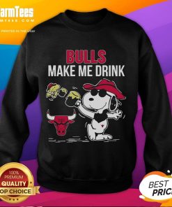 Cute Snoopy and Woodstock Chicago Bulls Make Me Drink sweatshirt featuring vibrant graphics and cozy design.